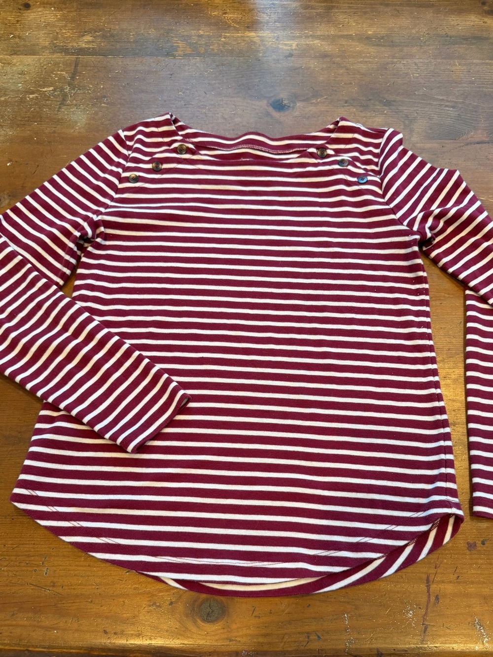 LOFT Burgundy and White Striped Boatneck Long-Sleeve Top